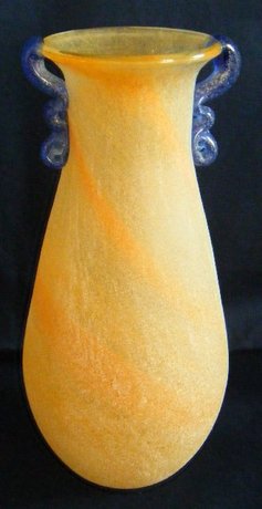 Murano Glass Swirl sandblast handled vase
