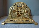 Art Nouveau Brass Two Bottle Inkstand and Letter Rack