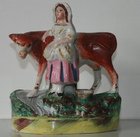 Victorian Staffordshire Figural Group Milkmaid and Cow