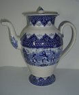 Early Victorian Blue and White Transfer Chocolate Pot