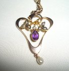 Amethyst and Seed Pearl Pendant Necklace
