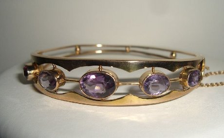 Edwardian 9ct Bangle with Five Large Rubover Oval Amethysts