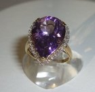 9ct Gold Large Teardrop Amethyst and Diamond Ring