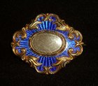 Victorian Blue Guilloch Enamel and Gold Mourning Brooch/Pendant