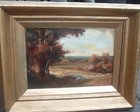 19th C. oil on board, landscape with sheep