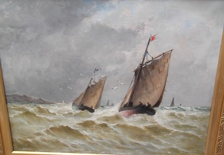 19th C oil on canvas, sailing off a coast