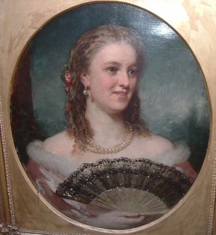 19th C oil on canvas portrait of a young woman