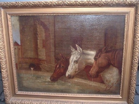 19th century oil on canvas three horses