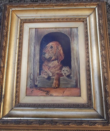 19th C oil on canvas, Hound and Terrier