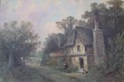 19th C oil on panel Cottages nr Stratford on Avon