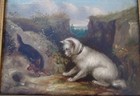 19th C oil on canvas, two Terriers