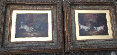 Pair 19th C oils on canvas, Terrier Dogs