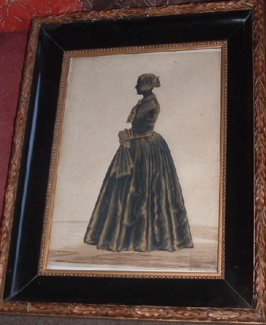 19thC Silhouette, full length portrait of a lady
