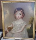 Early 19th C oil on canvas, Portrait of a young girl with dog