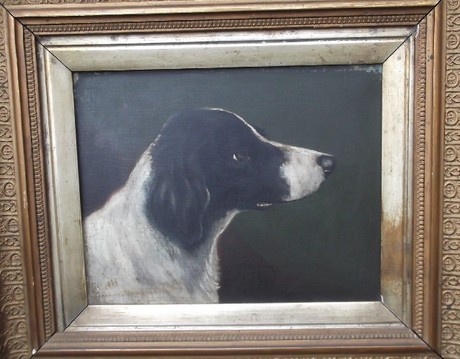 19th C oil on canvas, portrait of a dog