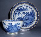 A Chinese Hand Painted Blue & White Tea Bowl and Saucer