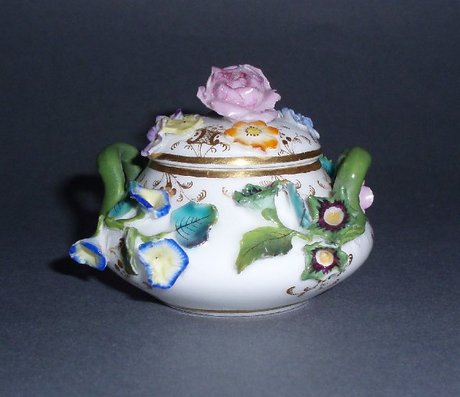 A Miniature Minton Flower Encrusted Sucrier and Cover
