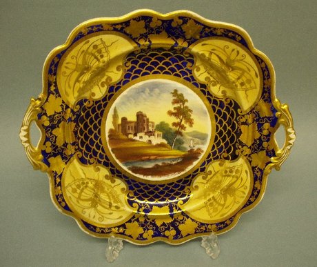 An English Hand Painted Double Handled Dessert Plate