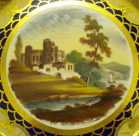 An English Hand Painted Double Handled Dessert Plate