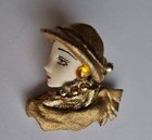 Art Deco lady push pin brooch