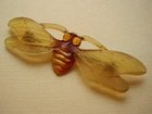 LARGE FRENCH ART NOUVEAU CARVED HORN BEE BUTTERFLY OR MOTH BROOCH