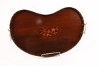 Georgian Mahogany Kidney Shaped Gallery Tray With Inlaid Flowers