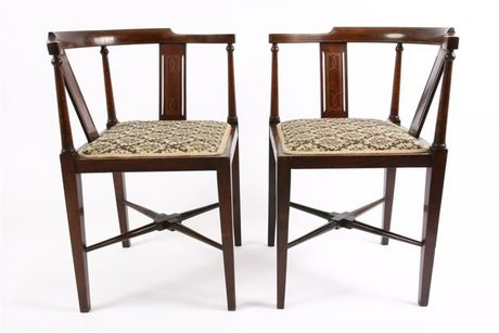 Pair of Edwardian Stained Beech Corner Chairs