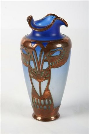Bohemian Copper Overlaid Glass Vase by Harrach