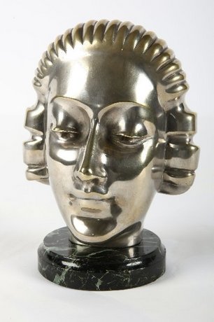 1920s Lorenzi Silvered Bronze Face Mask - Very Rare