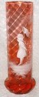 Cranberry Mary Gregory Glass Vase. Girl with Butterfly Net.