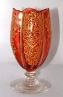 Enamelled Clear & Cranberry Four Quarter Gilded Vase