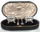 Boxed Silver Salt Cellars & Spoons. Makers Salts By Henry Atkin.