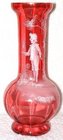 Cranberry Mary Gregory Glass Vase. Boy with Butterfly Net.