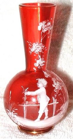 Mary Gregory Small Cranberry Specimen Vase boy.