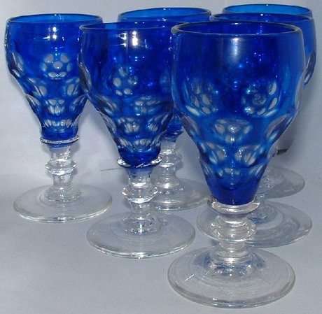 Set of 6 Cobalt Blue Flash Wine Glasses