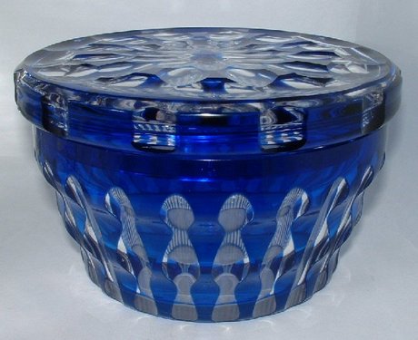 Victorian Cobalt Blue Glass, Lidded Bath Salt Bowl