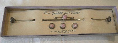 Set of Sterling Silver Hat Pins, Buttons & Bar Brooch