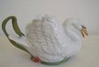 Antique Staffordshire Porcelain Swan Sauce Boat & Cover