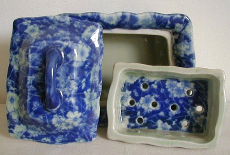 Victorian Flow Blue Ironstone Soap Dish with Drainer