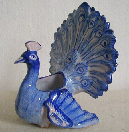 Antique French Faience St Clemens Pottery Peacock Salt
