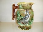 Majolica bird pitcher/jug with bamboo handle