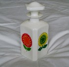 Italian Pop Art Floral Design Milk Glass Bottle