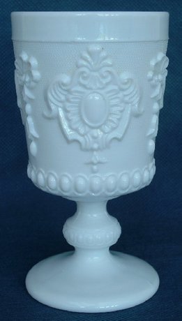 Late Victorian Elaborately Moulded Milk Glass Goblet