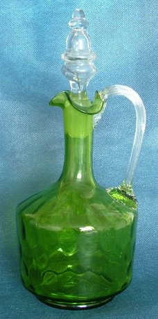 Small Victorian Green and Flint Glass Handled Decanter