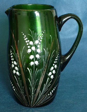 Late 19th Century Enamelled Continental Green Glass Jug