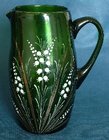 Late 19th Century Enamelled Continental Green Glass Jug