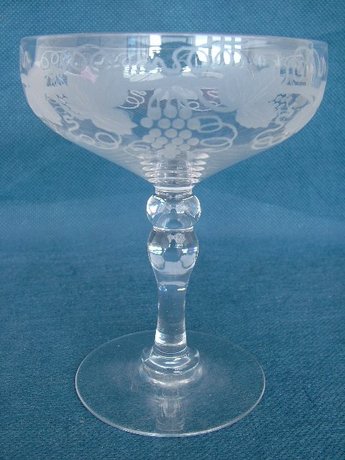 Pair of Late Victorian Vine Etched Pan Champagne Glasses