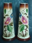 Pair of Victorian Hand Painted Tapering Glass Vases