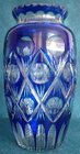 Czechoslovakian Blue and Flint Cut Glass Vase