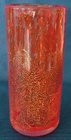 Signed Mdina Glass Red and Gold Cylindrical Vase